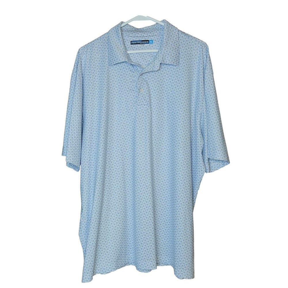 Roundtree and Yorke Performance White Wale Print Polo Shirt Size XL